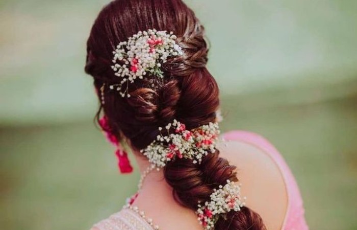 Fishtail Braid Bun with Flower Petals