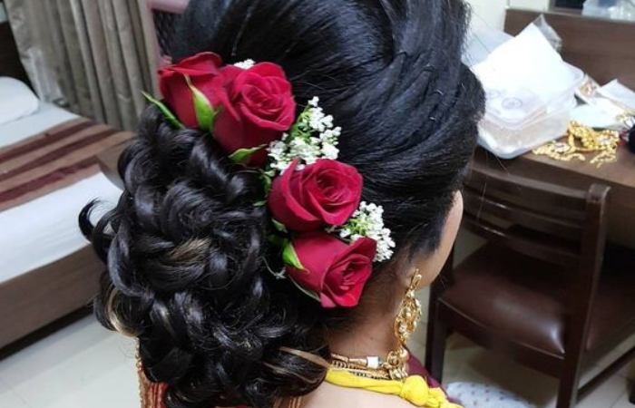 High Bun With Rose Garland